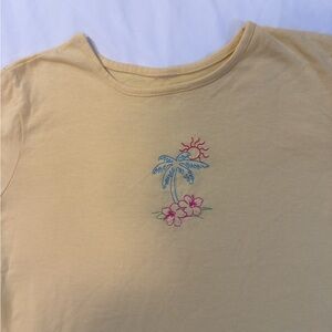 Yellow Tee with Embroidered Palm Tree Design